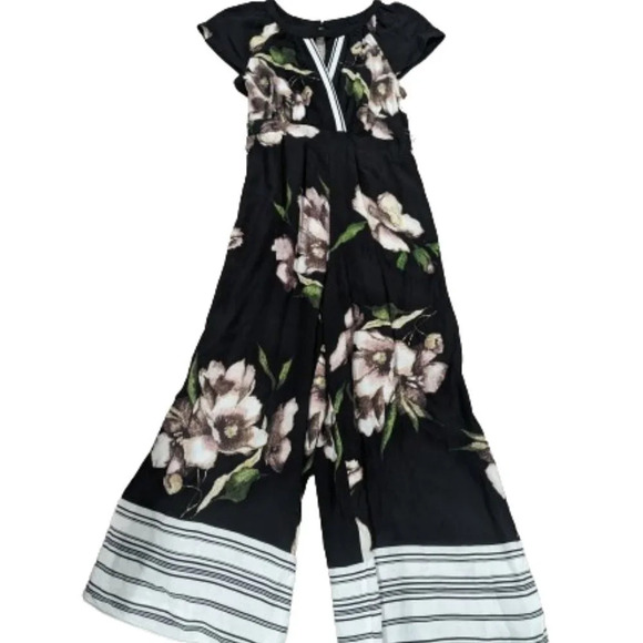 Anthropologie Maeve Bergenia Cropped Wide Leg Jumpsuit Floral Print Women's 2P - Picture 1 of 10